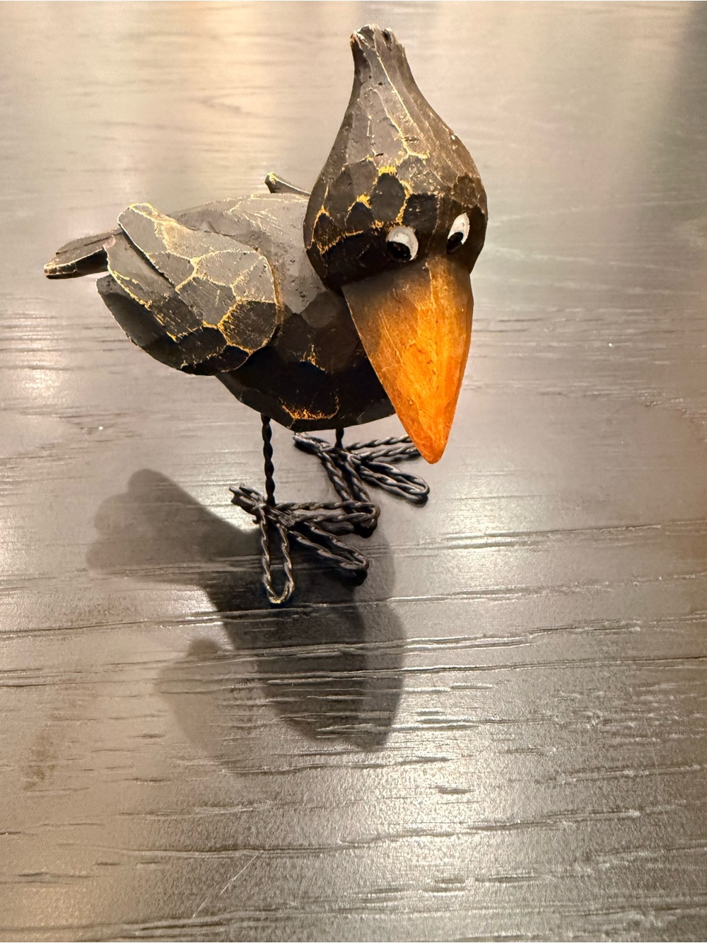 Decorative Black and Orange Wooden Magpie Figurine for Holiday Décor